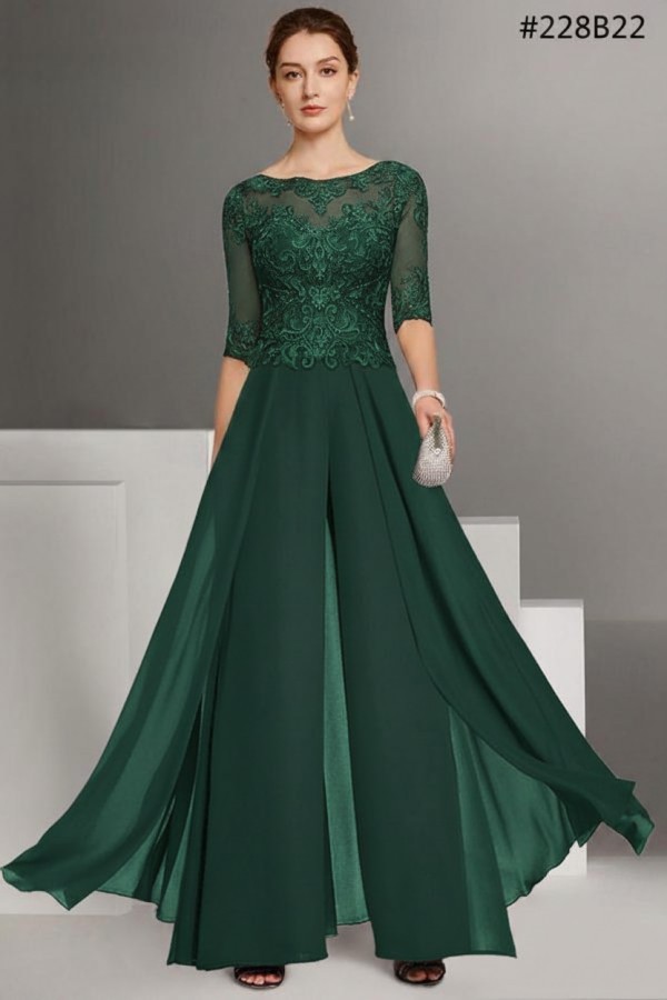Brau Brautmutter Hosenanzug | Chiffon Brautmutterkleider mit Spitzenärmel