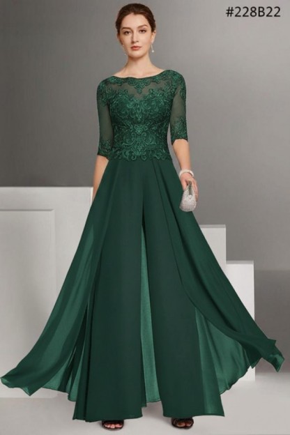 Brau Brautmutter Hosenanzug | Chiffon Brautmutterkleider mit Spitzenärmel
