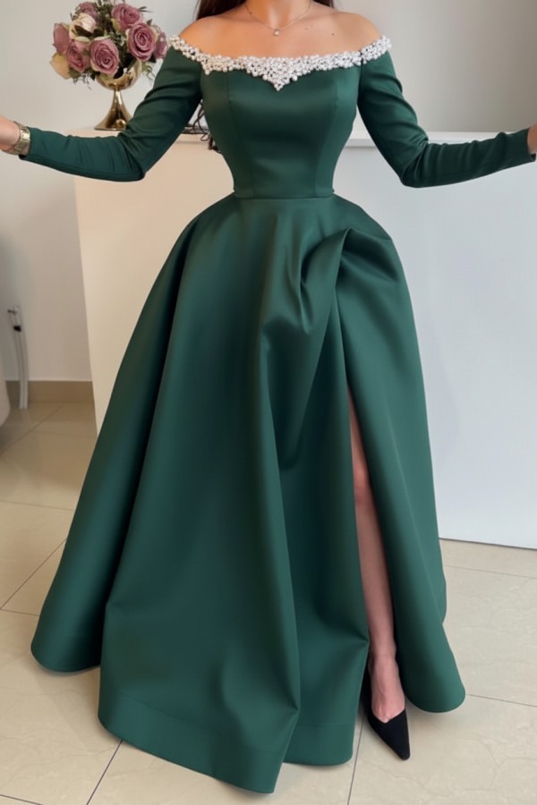 Elegante Abendkleider Lang Schwarz | Abiballkleider mit Ärmel