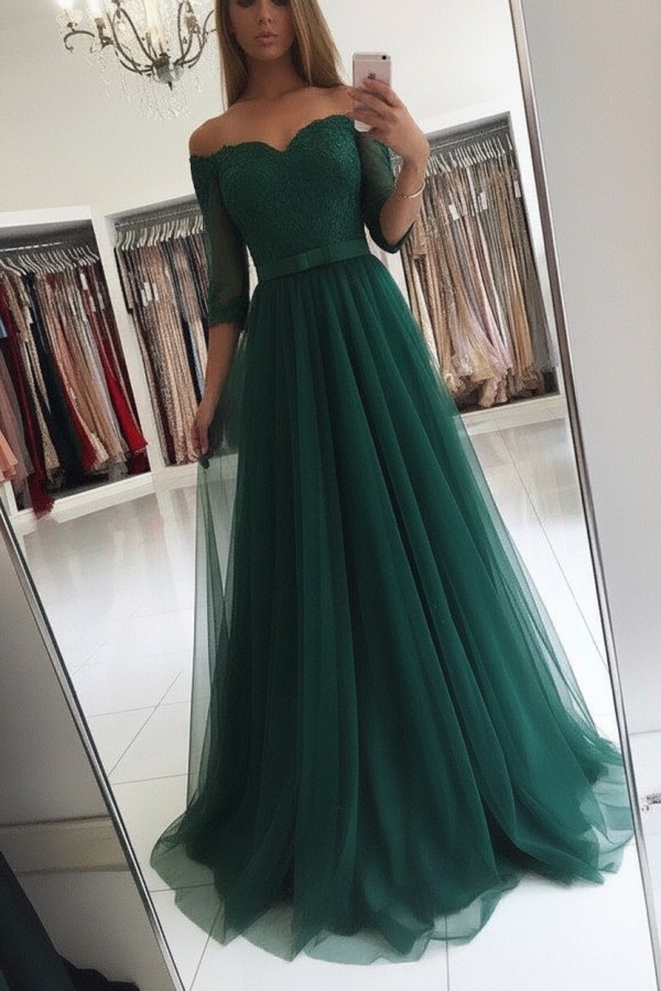 Elegante Abendkleider Lang Rosa Mit Ärmel Abendmoden Spitze Günstig