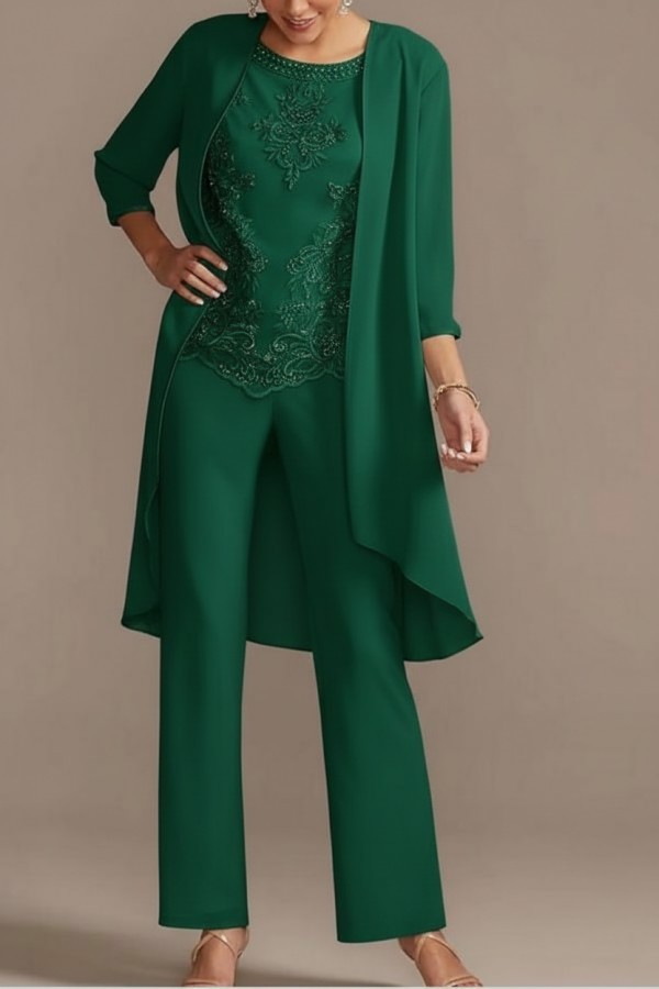 Designer Brautmutter Hoesenanzug | Brautmutterkleider Chiffon 3 Teilig