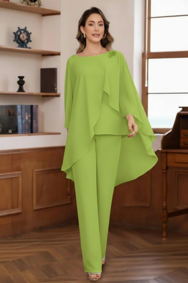 Schlichte Brautmutter Hosenanzüge Chiffon Brautmutterkleider 2 Teilig
