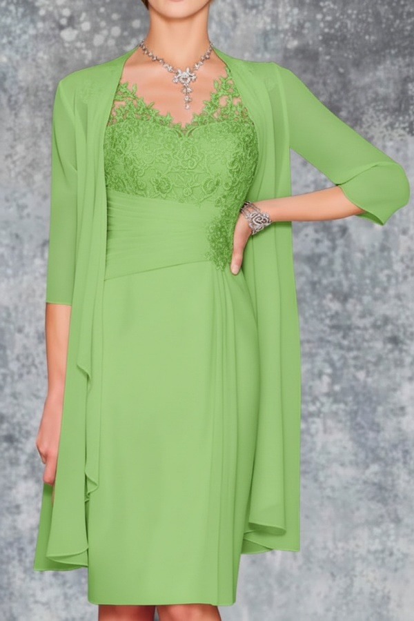 Mint Brautmutterkleid Kurz Chiffon | Kurze Brautmutterkleider mit Jacke