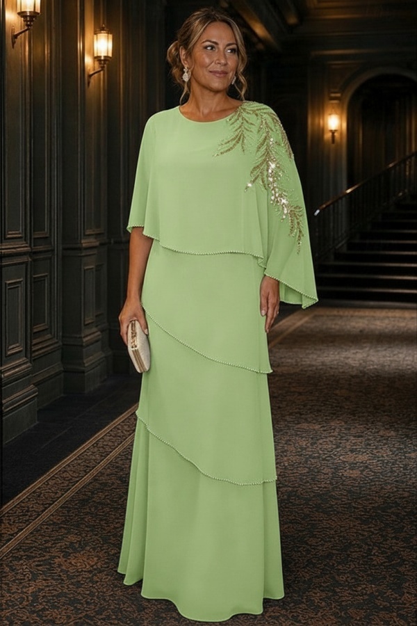 Champagner Brautmutterkleider Lang Chiffon Hochzeitsparty Kleider Glitzer
