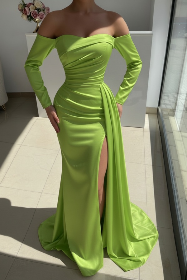 Red Evening Dress Long Simple Ball Gowns With Sleeves