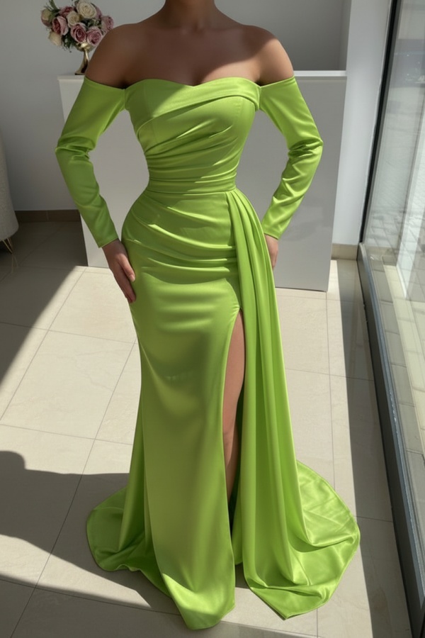 Red Evening Dress Long Simple Ball Gowns With Sleeves