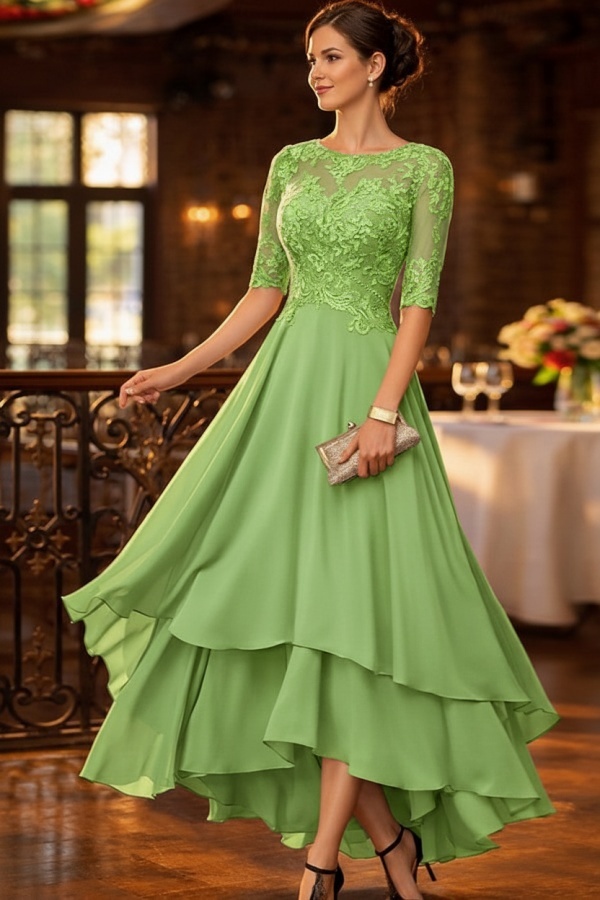 Dusty Blau Brautmutterkleider Kurz Festliche Hochzeitspartykleider Chiffon