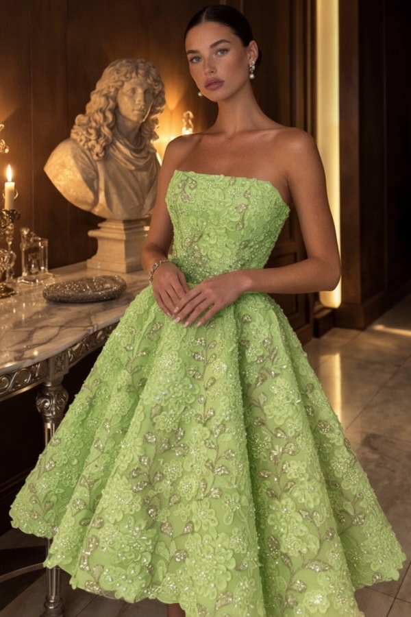 Gelb Abendkleid Kurz Spitze Ballkleid Cocktailkleider Glitzer