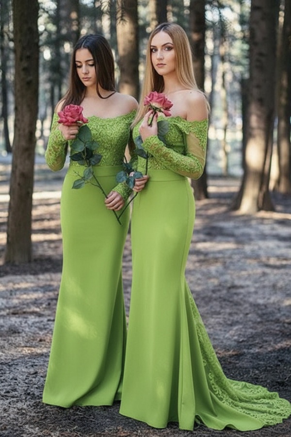 Weinrot Brautjungfernkleider Lang Günstig | Chiffon Spitze Kleider Online