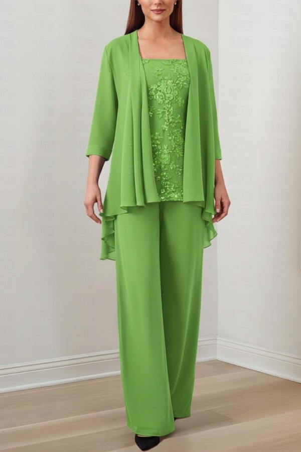 Chiffon Brautmutter Hosenanzug Festliche Hosenanzüge Lang mit Jacket