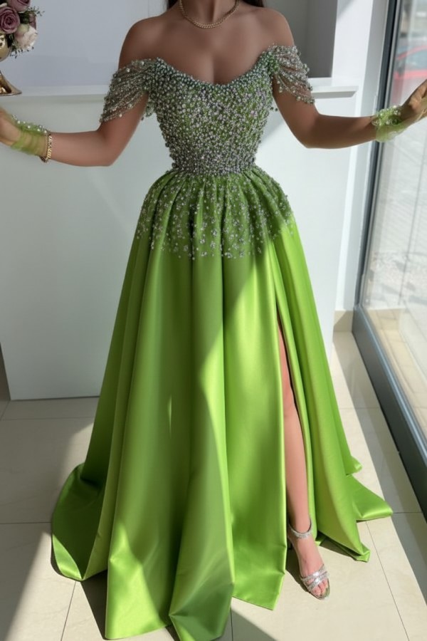 Designer Abendkleider Lang Glitzer | Abiballkleider Grün Günstig