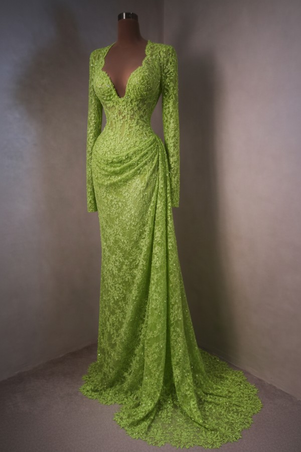 Himmel Blau Abendkleider Lang Spitze Abiballkleider mit Ärmel