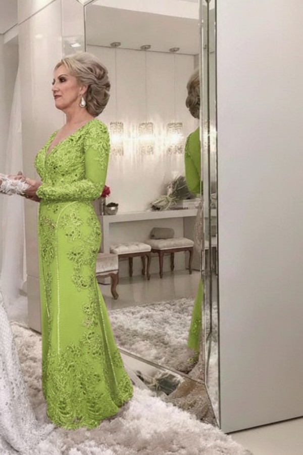 Golden Brautmutterkleider Spitze Mit Ärmel Günstig Abendkleider für Hochzeit Online