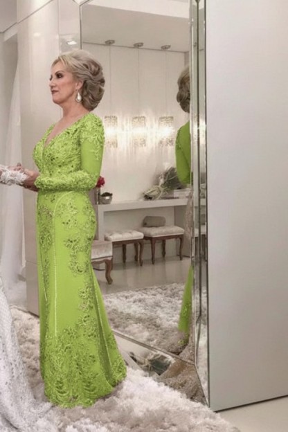 Golden Brautmutterkleider Spitze Mit Ärmel Günstig Abendkleider für Hochzeit Online