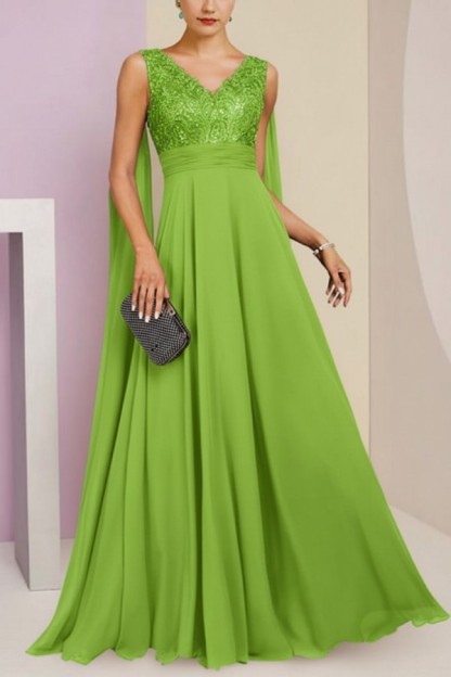 Brautmutterkleid Lang Blau Kleider für Brautmutter mit Ärmel