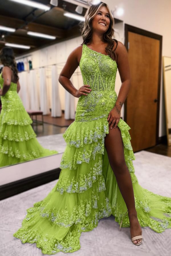 Lilac Abendkleider Lang Spitze | Abiballkleider mit Glitzer