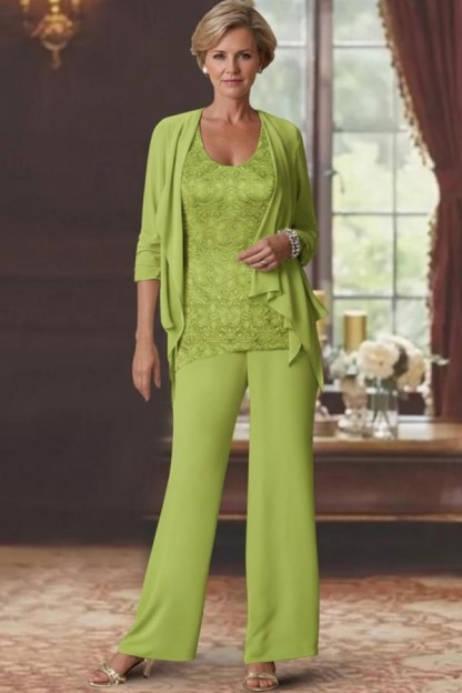 Silber Brautmutter Hosenanzug Chiffon Brautmutterkleider mit Spitze