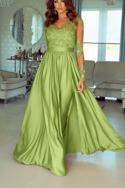 Champagne Abendkleider Lang Mit Ärmel Spitze Abendmoden Günstig