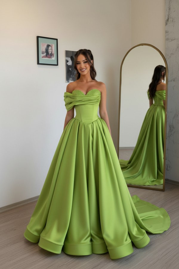 Schlichtes Abendkleid Lang Champagnergold Satin Ballkleid Günstig Online