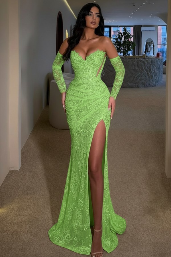 Elegantes Abendkleid Lang Himmel Blau Spitze Ballkleid Glitzer