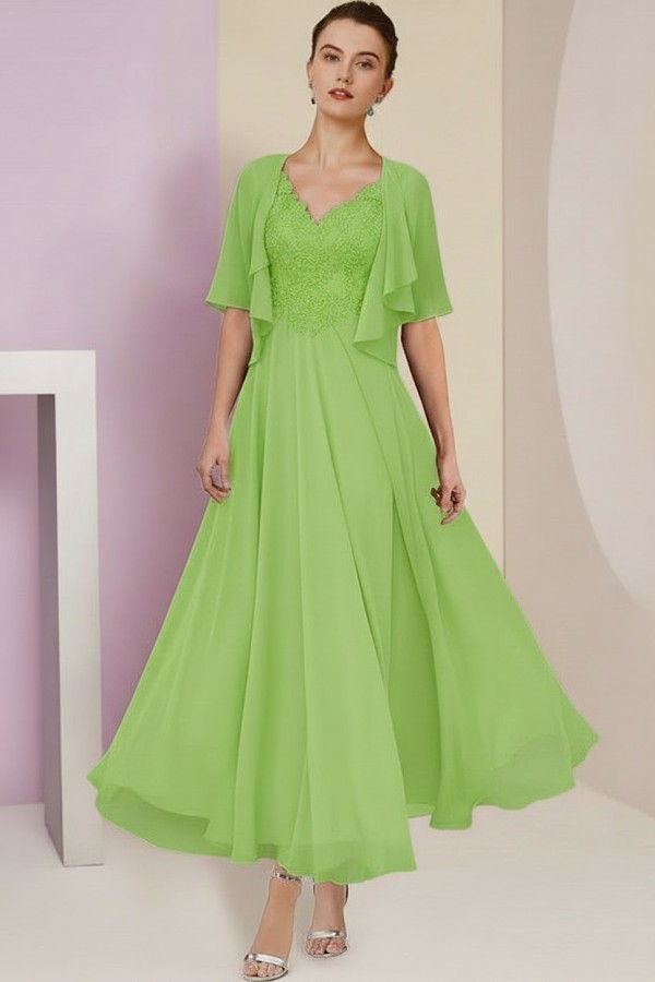 Elegant Rosa Brautmutterkleider Chiffon | Mutterkleider mit V-Ausschnitt