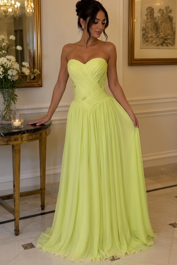 Gelb Abendkleider Lang Chiffon Schlichte Partykleider Günstig Online