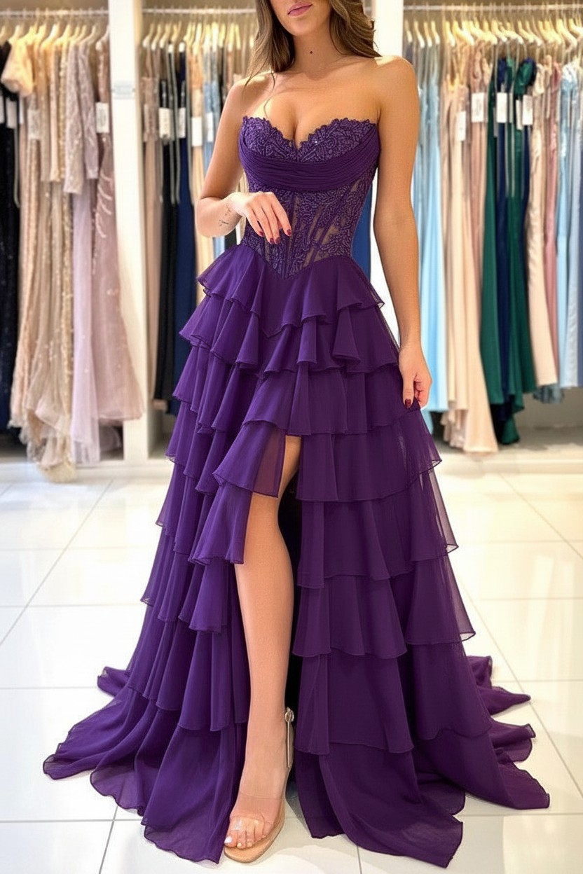 Elegante Abendkleider Lang Blau Ballkleider Mit Spitze