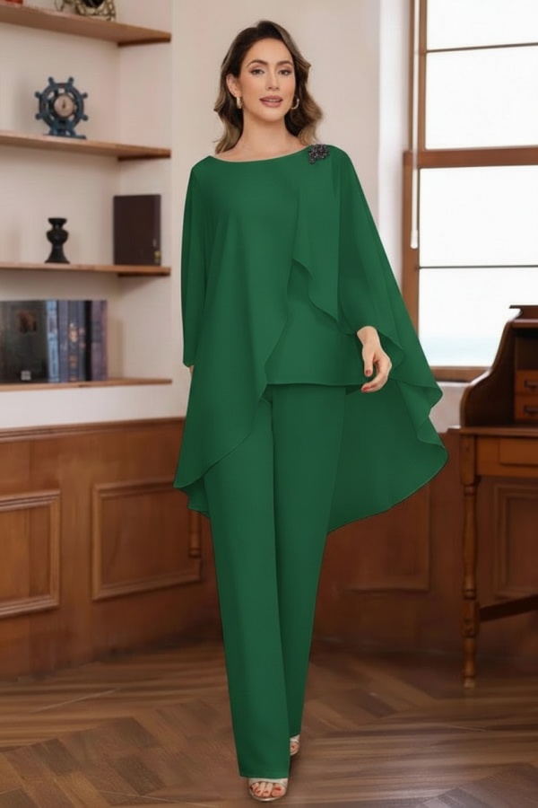 Schlichte Brautmutter Hosenanzüge Chiffon Brautmutterkleider 2 Teilig
