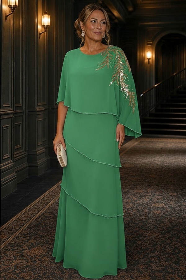 Champagner Brautmutterkleider Lang Chiffon Hochzeitsparty Kleider Glitzer