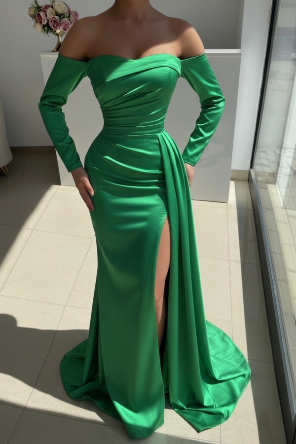 Red Evening Dress Long Simple Ball Gowns With Sleeves