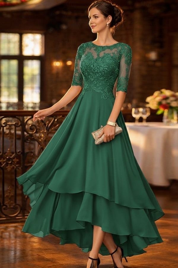 Dusty Blau Brautmutterkleider Kurz Festliche Hochzeitspartykleider Chiffon