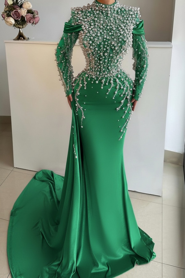 Neue Abendkleider Lang Glitzer Perlen Abiballkleider Ballkleider Online