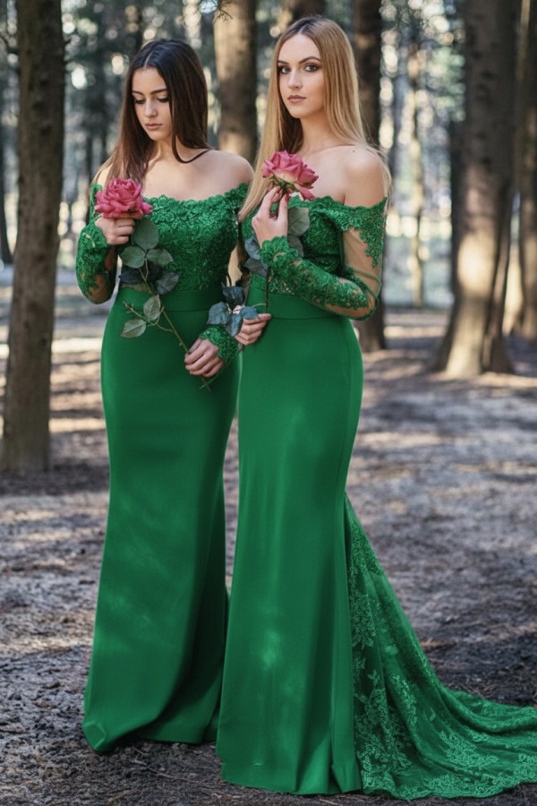 Weinrot Brautjungfernkleider Lang Günstig | Chiffon Spitze Kleider Online