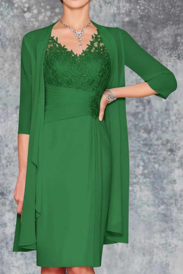 Mint Brautmutterkleid Kurz Chiffon | Kurze Brautmutterkleider mit Jacke