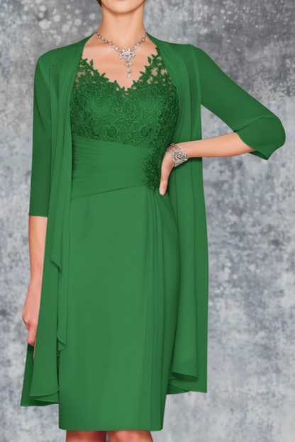 Mint Brautmutterkleid Kurz Chiffon | Kurze Brautmutterkleider mit Jacke