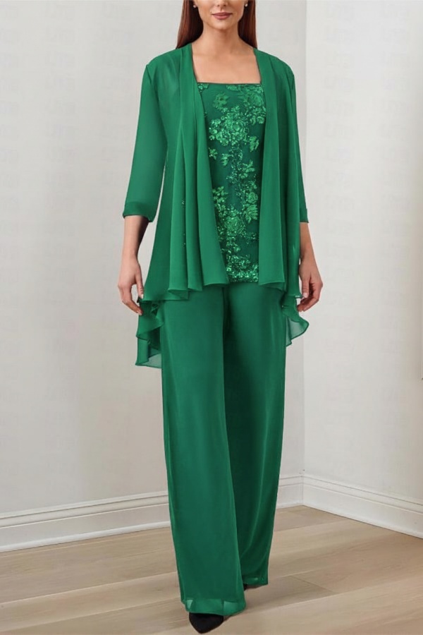 Chiffon Brautmutter Hosenanzug Festliche Hosenanzüge Lang mit Jacket