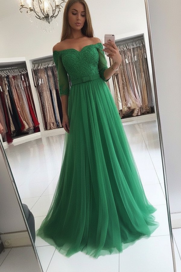 Elegante Abendkleider Lang Rosa Mit Ärmel Abendmoden Spitze Günstig