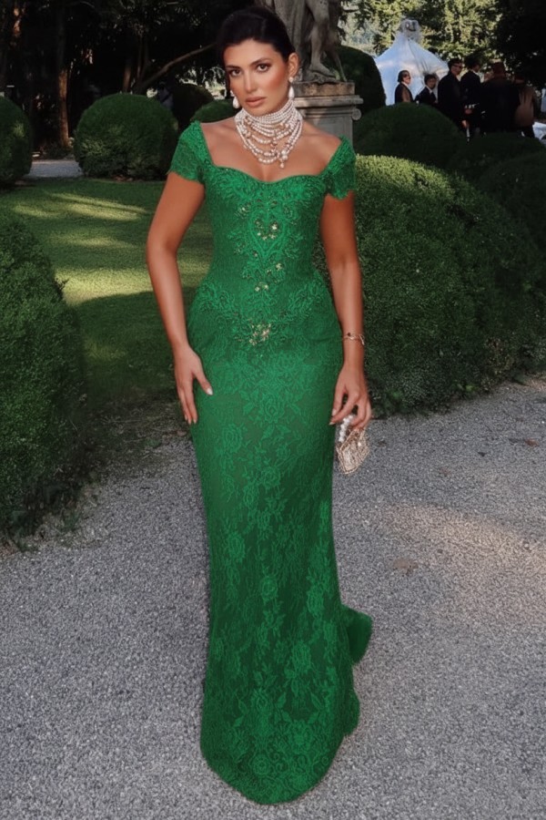 Designer Abendkleider Lang Spitze Ballkleider mit Glitzer