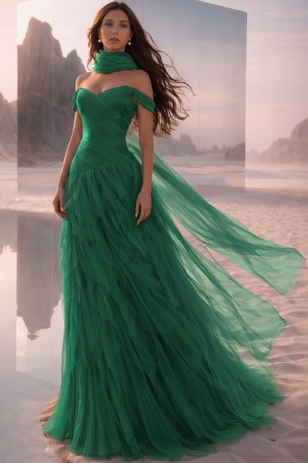  Tintenblau Abendkleider Lang Tüll Ballkleider Abiballkleider Online