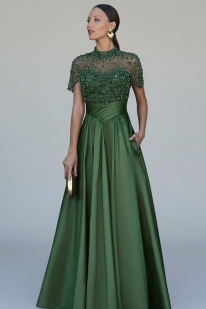 Dunkel Grüne Abendkleider Lang Glitzer Ballkleider mit Ärmel