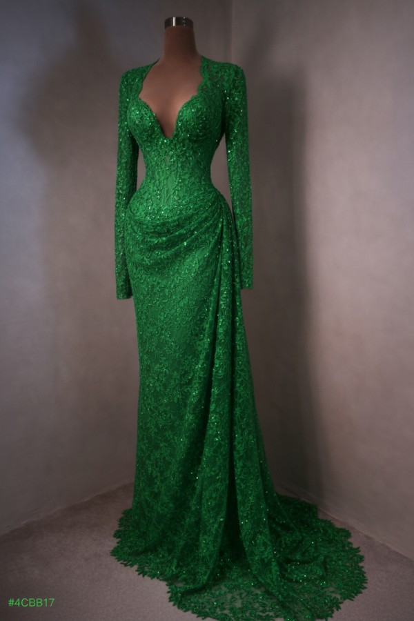 Himmel Blau Abendkleider Lang Spitze Abiballkleider mit Ärmel