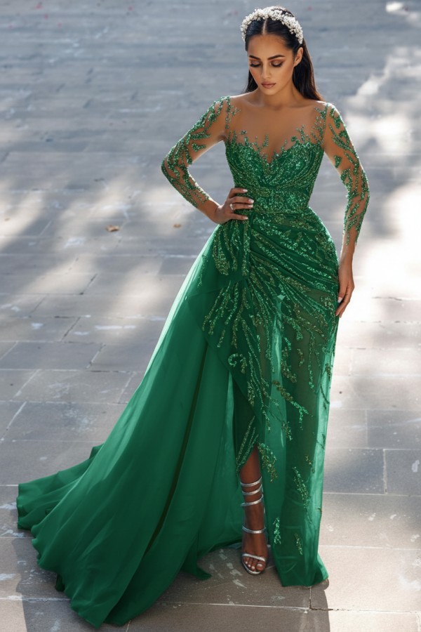 Blaues Abendkleid Lang Glitzer | Abiballkleider Spitze Mit Ärmel