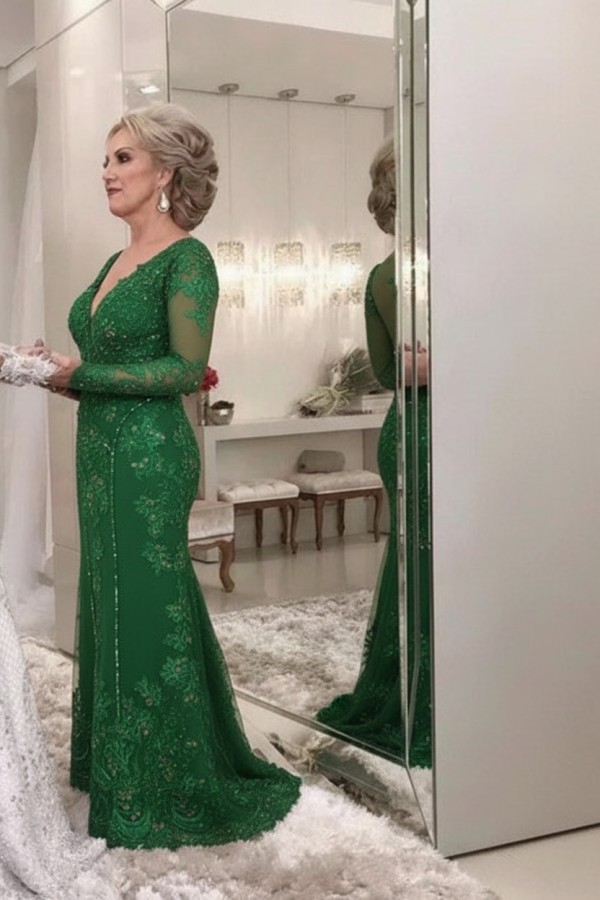 Golden Brautmutterkleider Spitze Mit Ärmel Günstig Abendkleider für Hochzeit Online