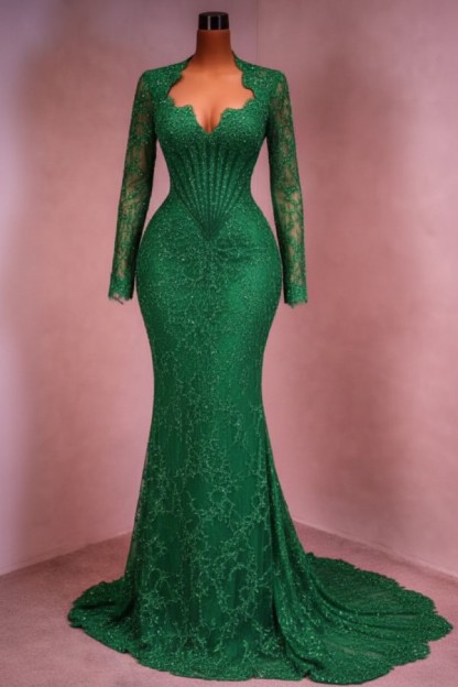 Designer Abendkleid Lang Weinrot Ballkleid Spitze Mit Ärmel