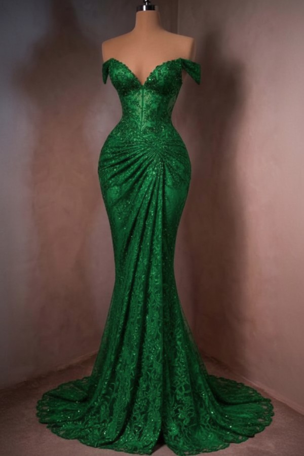 Sexy Abendkleid Lang Rot Spitze Ballkleider Meerjungfrau
