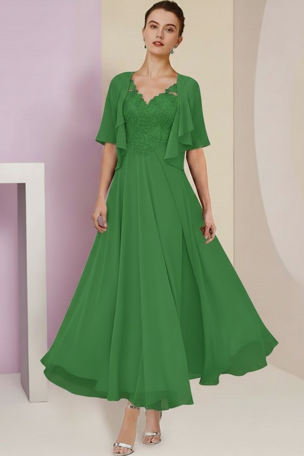 Elegant Rosa Brautmutterkleider Chiffon | Mutterkleider mit V-Ausschnitt