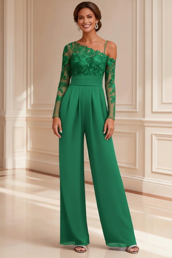 Festliche Mutter Hosenanzüge Spitze Hochzeitspartykleider Brautmutter