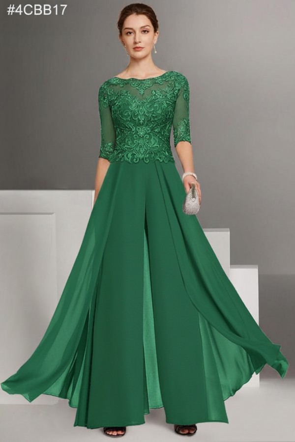 Brau Brautmutter Hosenanzug | Chiffon Brautmutterkleider mit Spitzenärmel