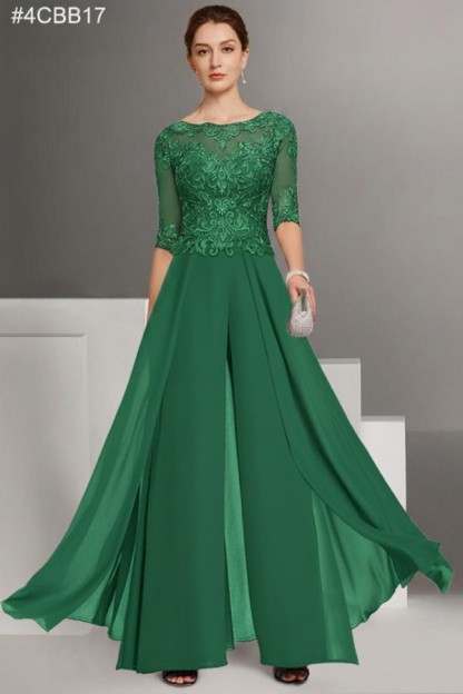 Brau Brautmutter Hosenanzug | Chiffon Brautmutterkleider mit Spitzenärmel