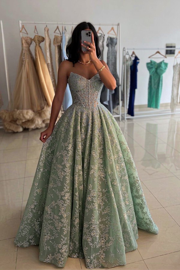 Schöne Abiballkleider Lang Grün | Abendkleider mit Spitze